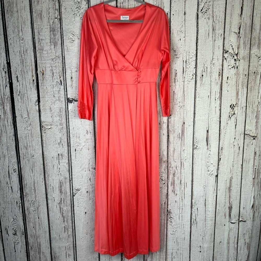 Vintage 1970s Annique by Rosa Puleo Szule Evening Robe Peignoir Large Coral Pink